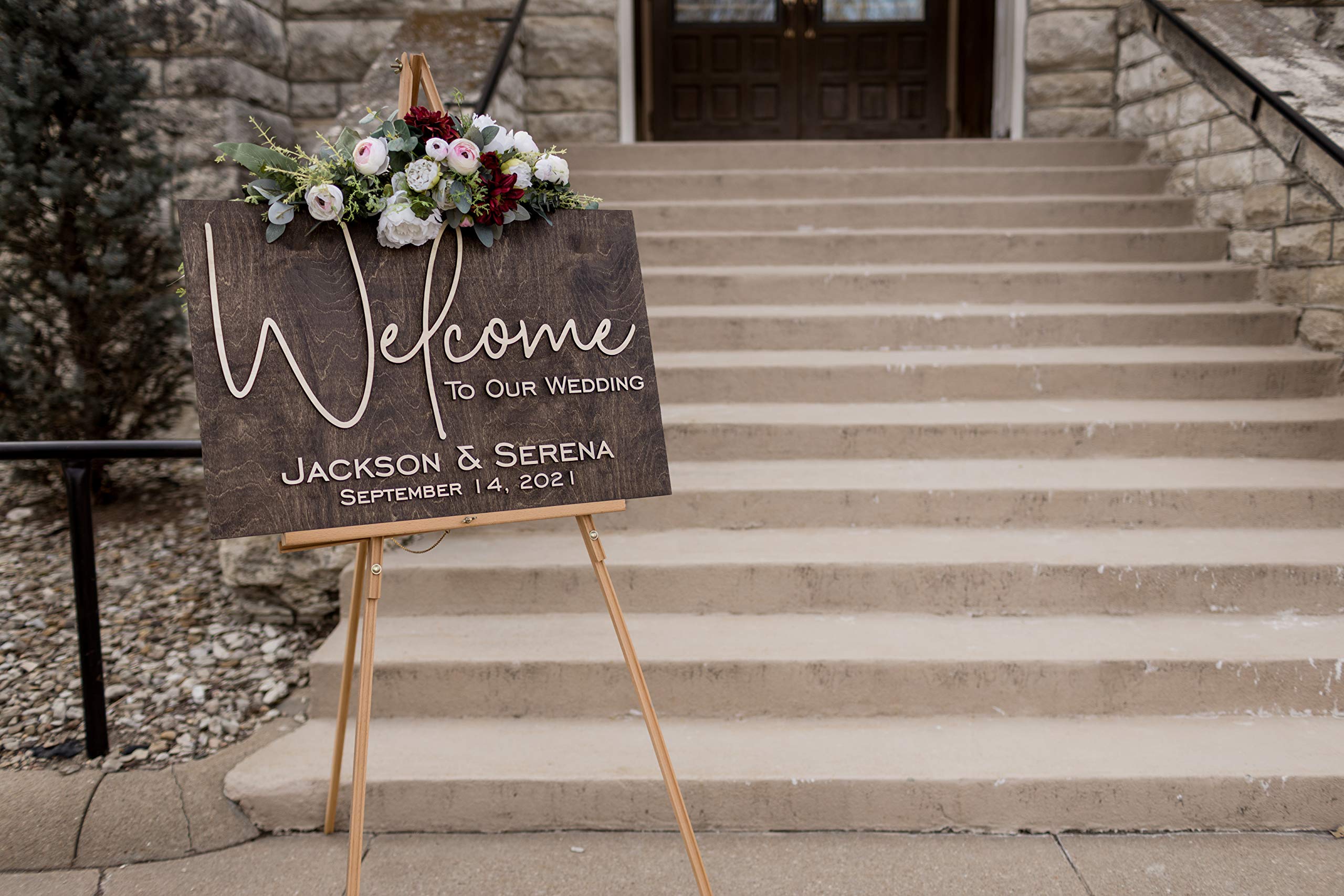 White painted font option birch wood wedding sign
