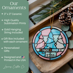 Stained glass style ceramic ornament close up 3 inch size