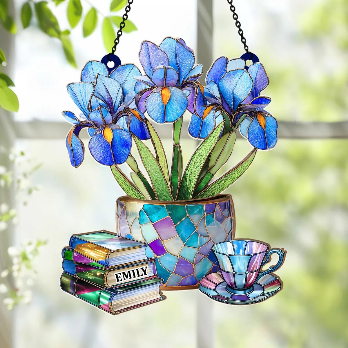 Stained glass flower 3d effect sun catcher in sunlight