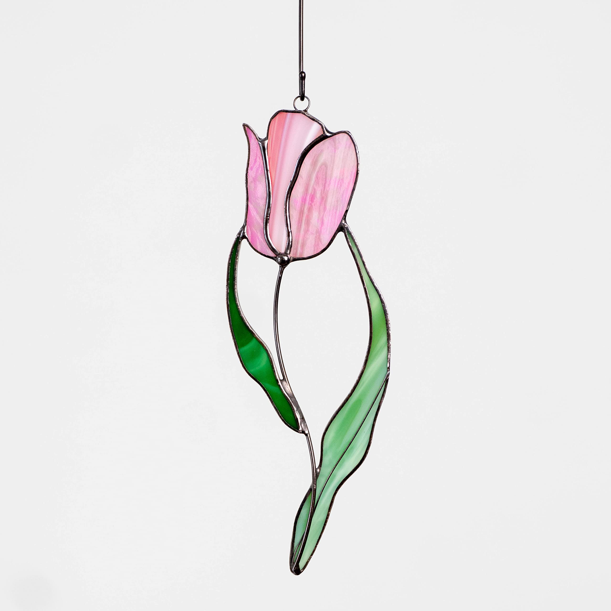 Pink tulip stained glass decor for home or patio