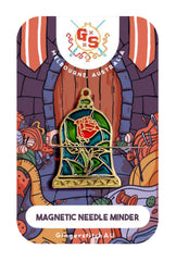 Stained Glass Rose Needle Minder on a 3 inch embroidery hoop