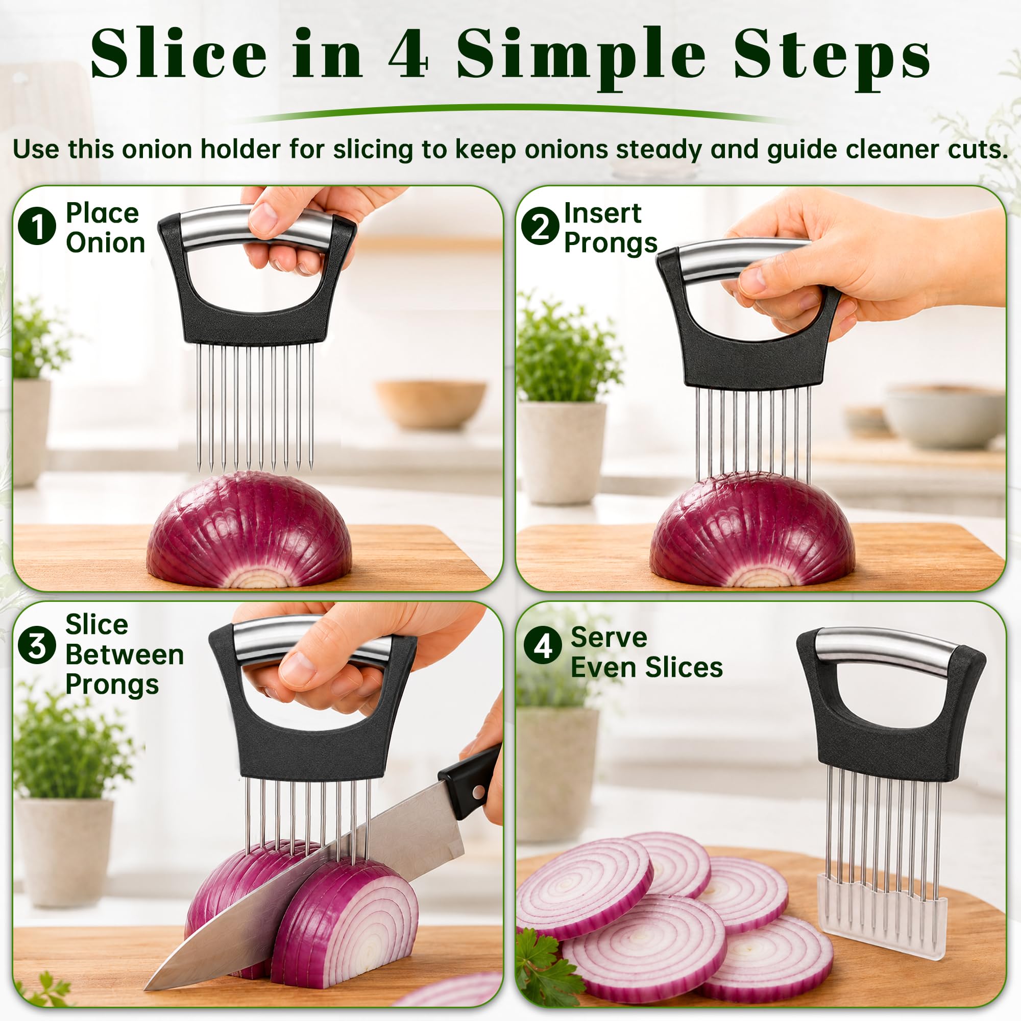 Slicing guide action with prongs and knife