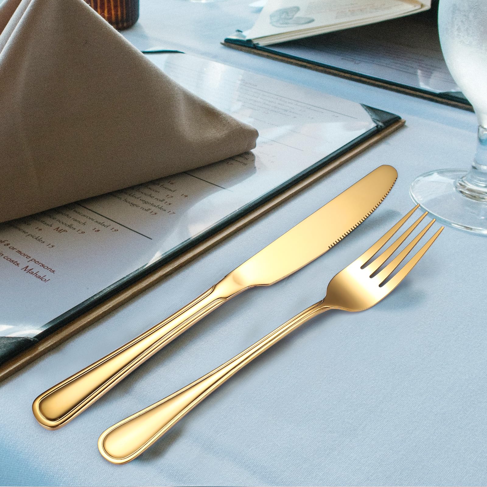 Dinner forks salad forks knives spoons teaspoons in gold finish