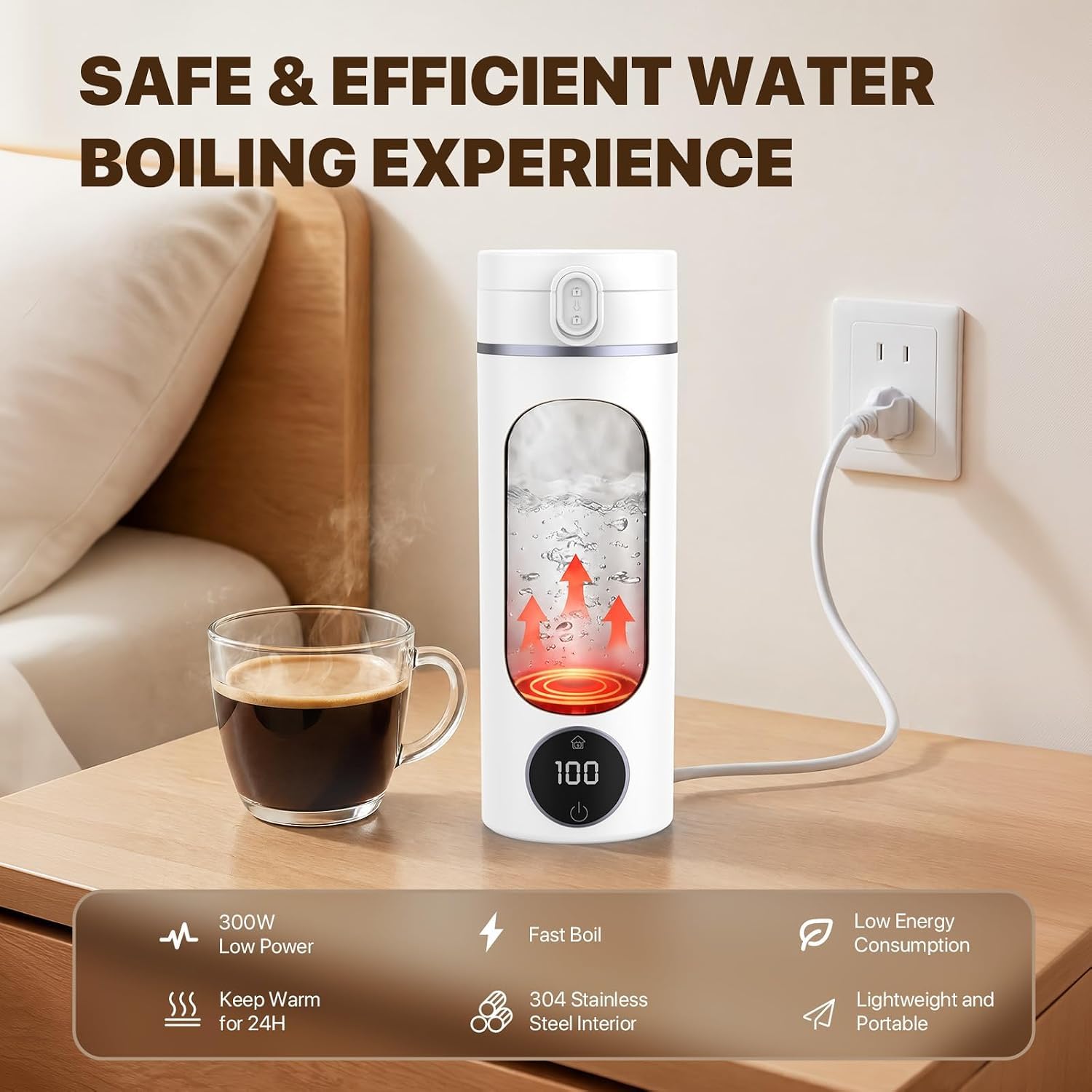 Anti-scald and boil-dry protection in travel kettle