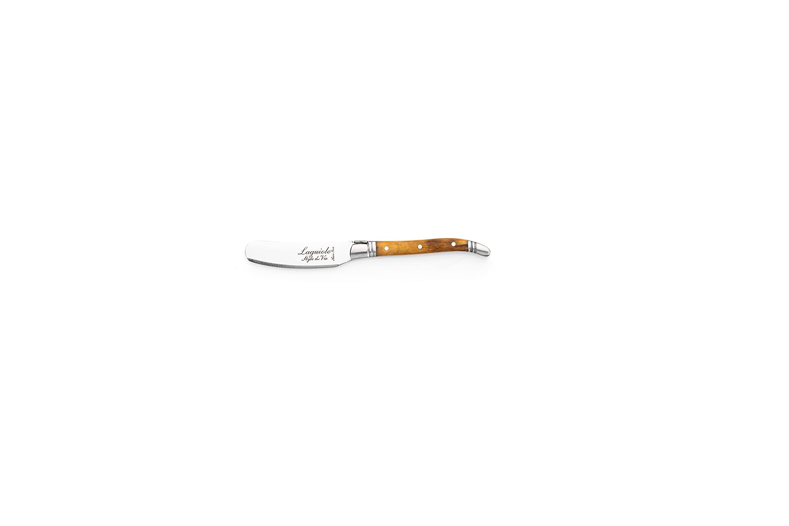 Stainless steel blades paired with olive wood handles