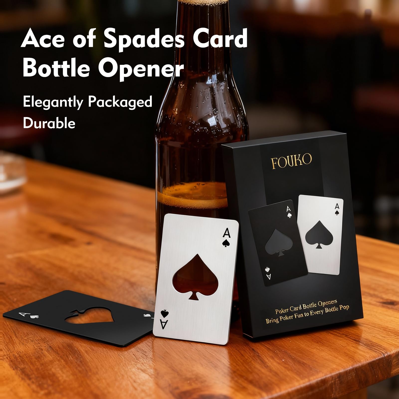 Pack of 4 Ace of Spades bottle openers in black and silver