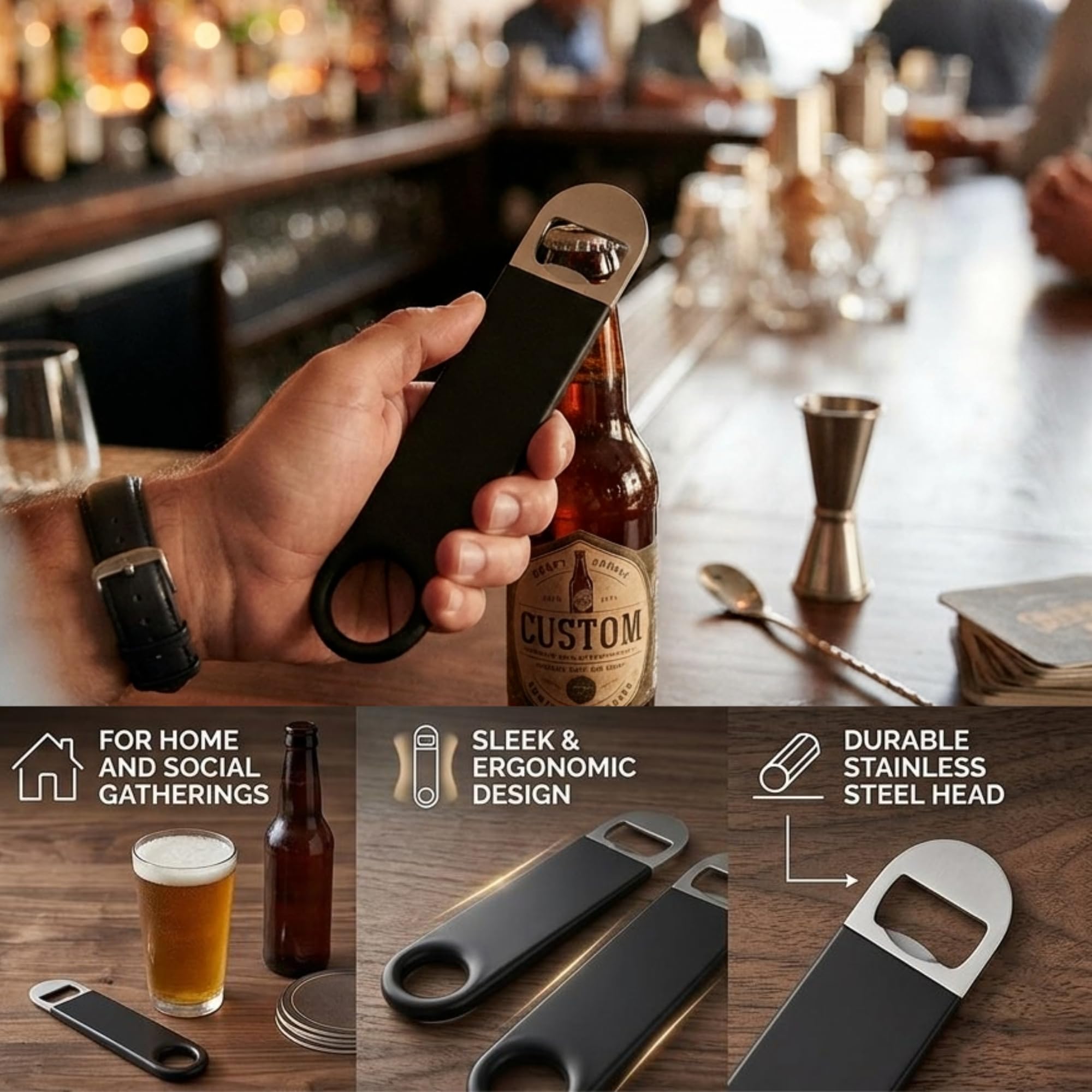 Stainless steel flat bar bottle opener kitchen bar image