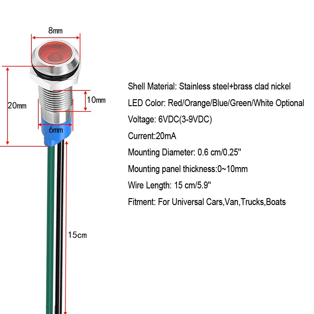 Stainless steel brass shell LED indicator light for durability