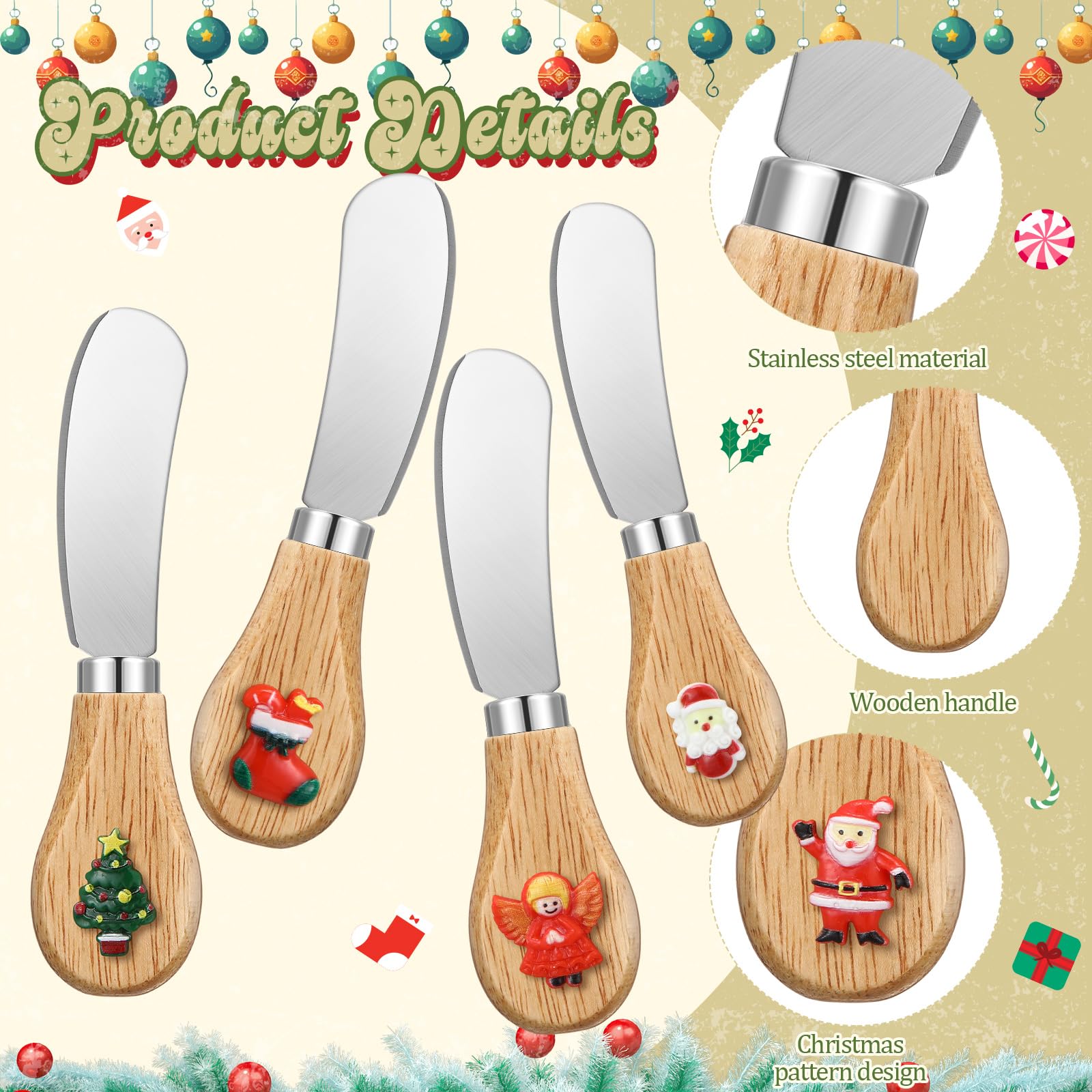 Cheese spreader knives set with Christmas motifs on handles