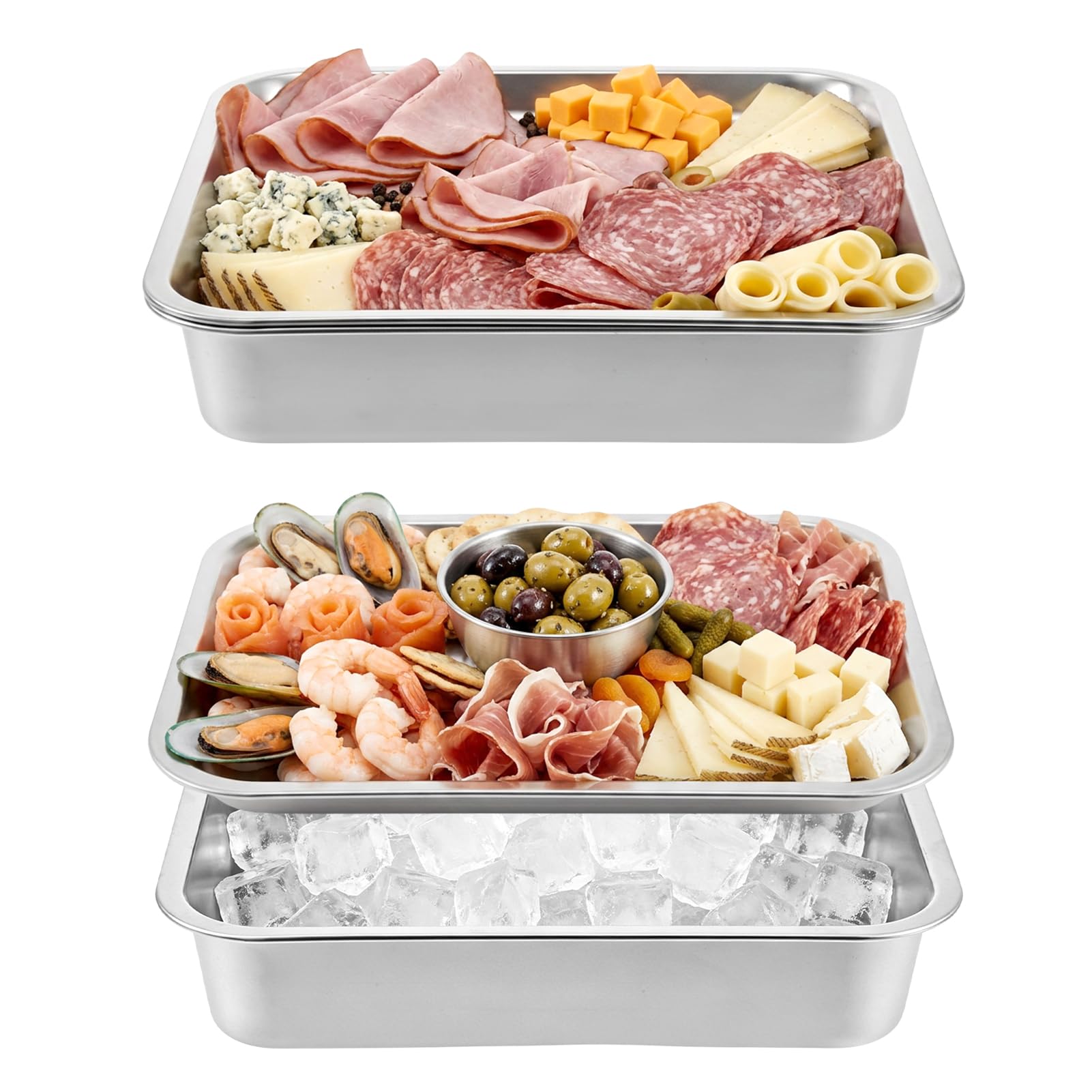 Two upper trays and two lower ice trays made of stainless steel