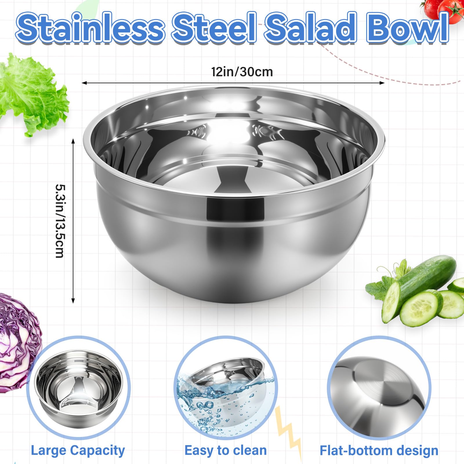 Stainless steel chopping bowl 12 inches in silver and black