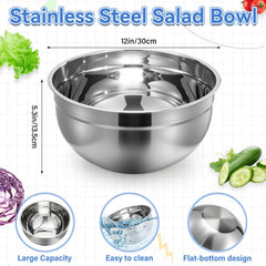 Stainless steel chopping bowl 12 inches in silver and black