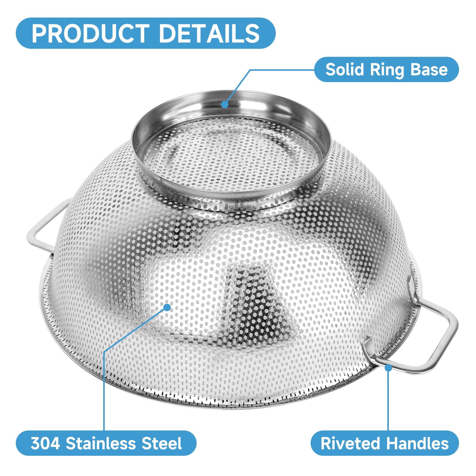 Dishwasher safe colander in stainless steel