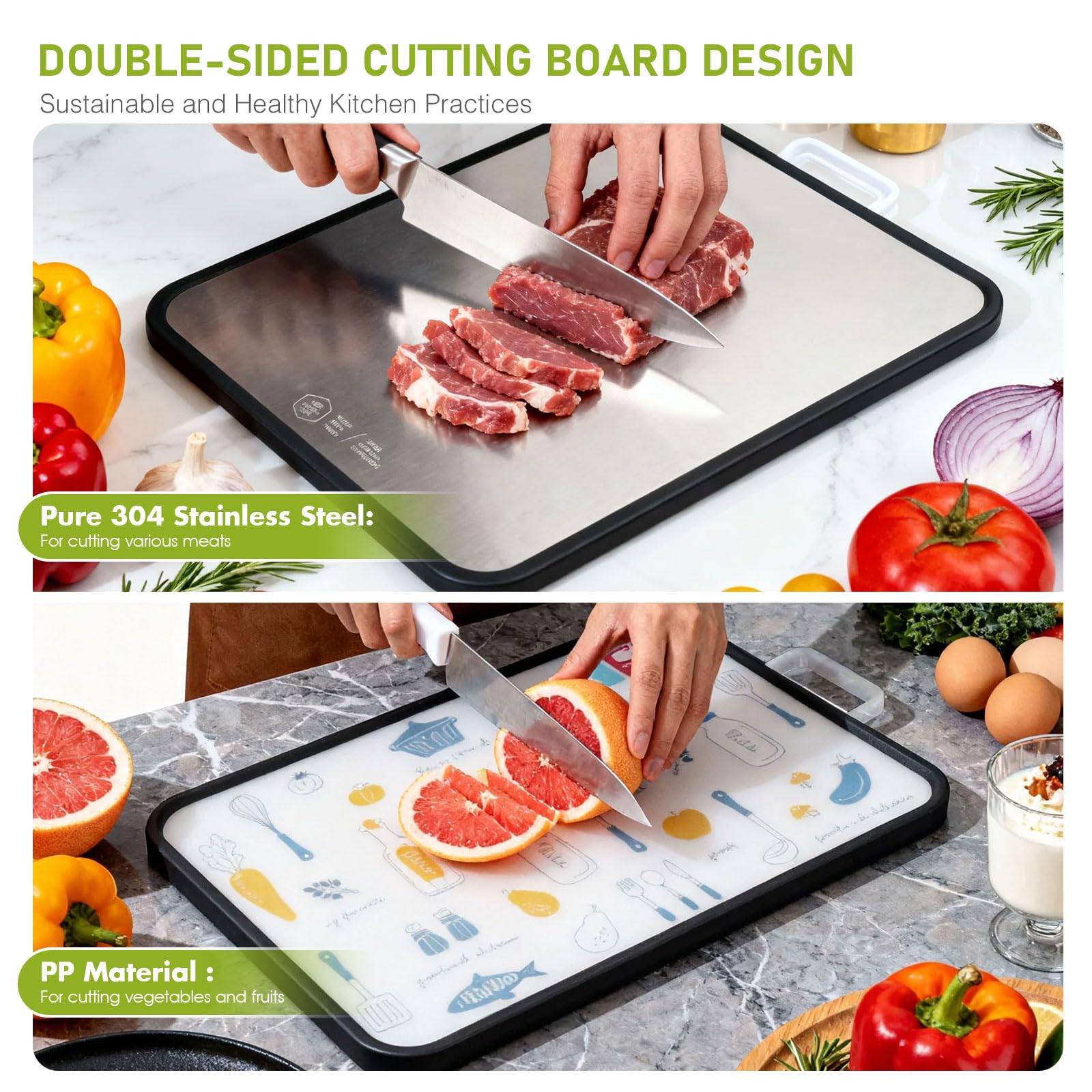 plastic side for fruits vegetables bread on cutting board