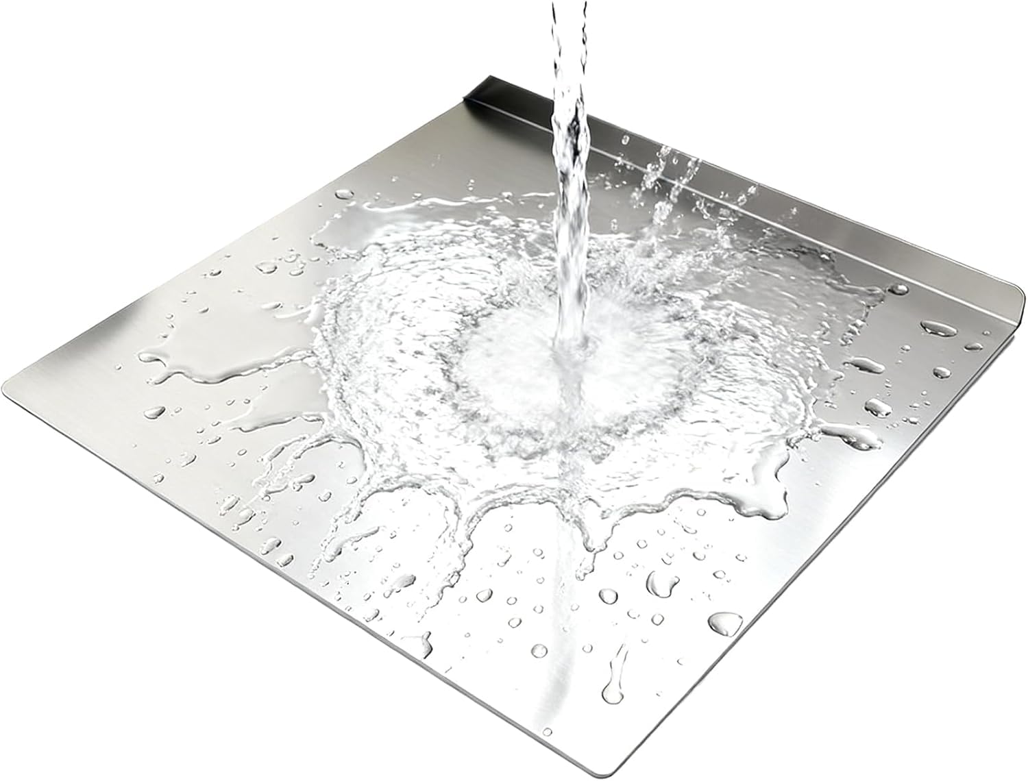 Two non-slip silicone pads on bottom of stainless steel cutting board