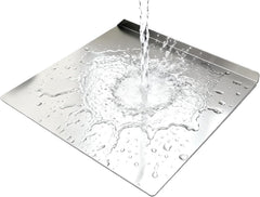 Two non-slip silicone pads on bottom of stainless steel cutting board