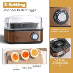 Eight egg capacity electric egg cooker with stainless finish