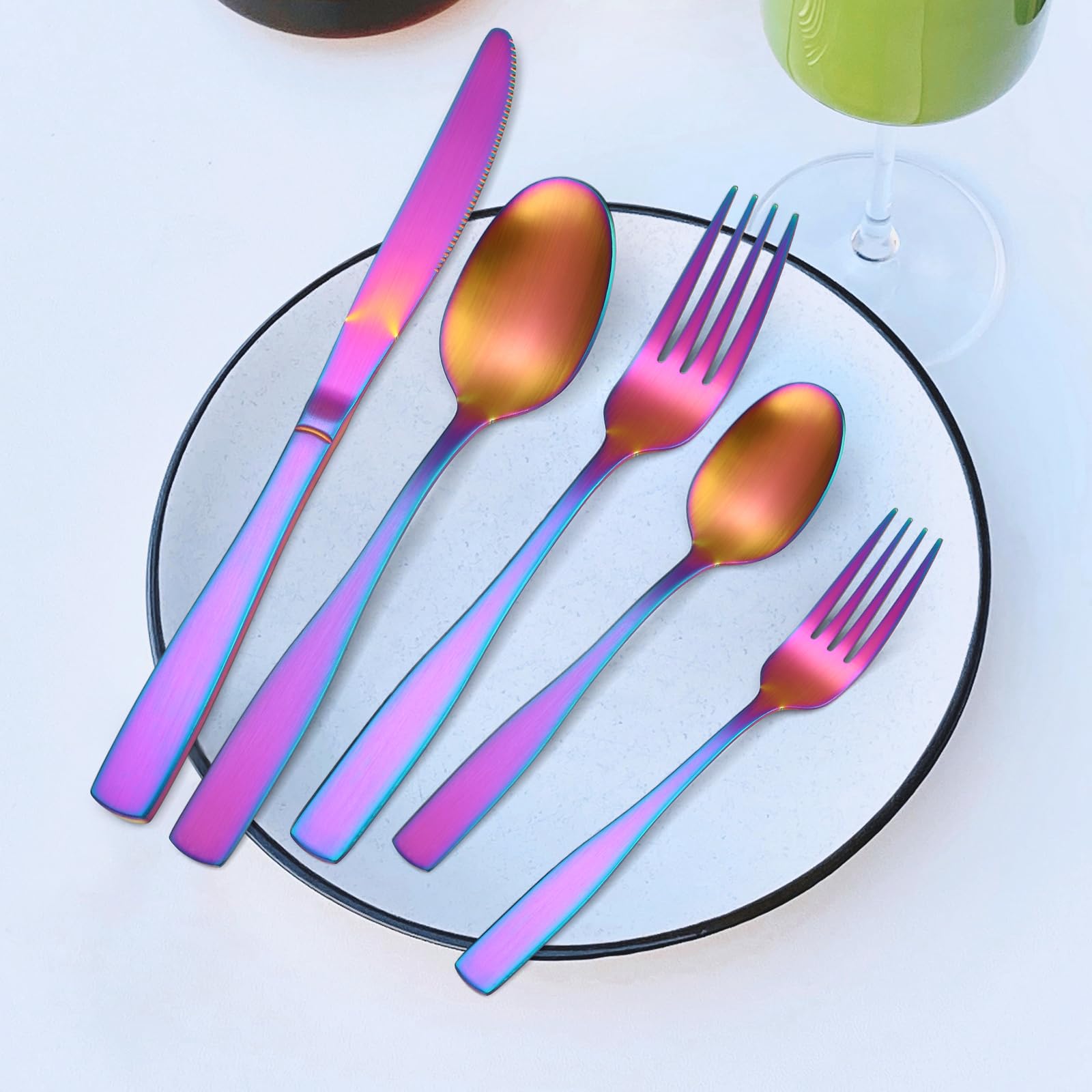 stainless steel rainbow flatware collection for kitchen