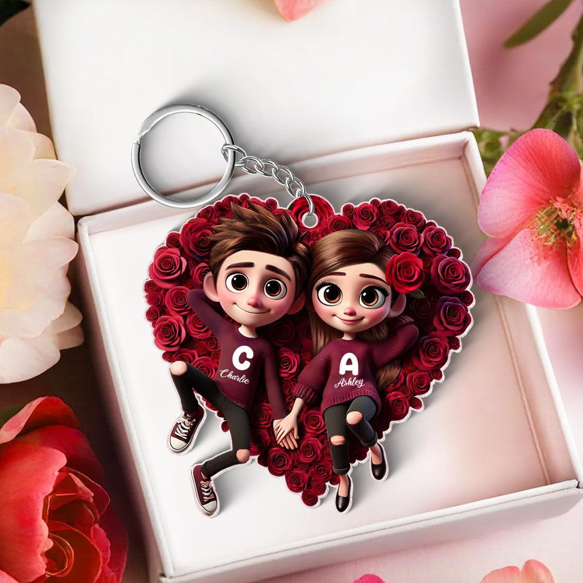 Stainless steel keychain for couple