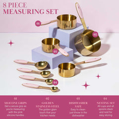 Stainless steel measuring cups and spoons in Paris Hilton set for dry and liquid ingredients