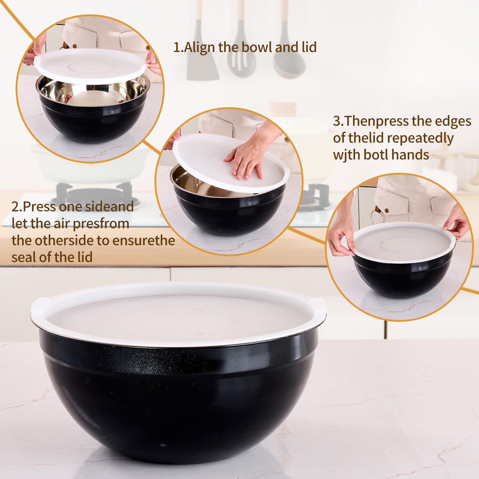 0.8 to 3.6 qt Moxinox mixing bowls for cooking and serving