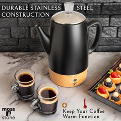 Percolator with cool-touch handle and keep-warm function