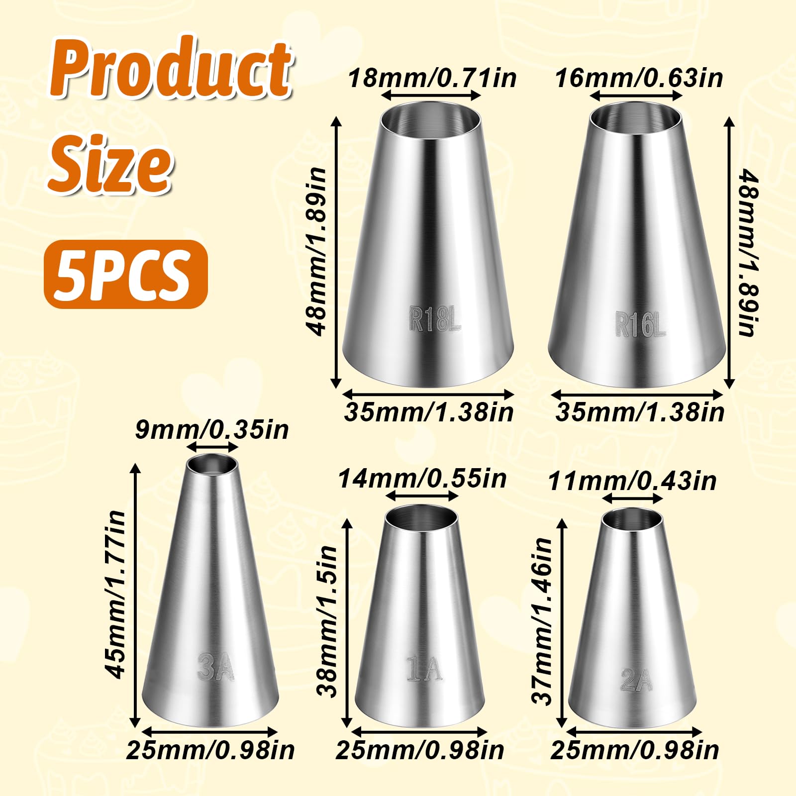 round hole piping tips in stainless steel