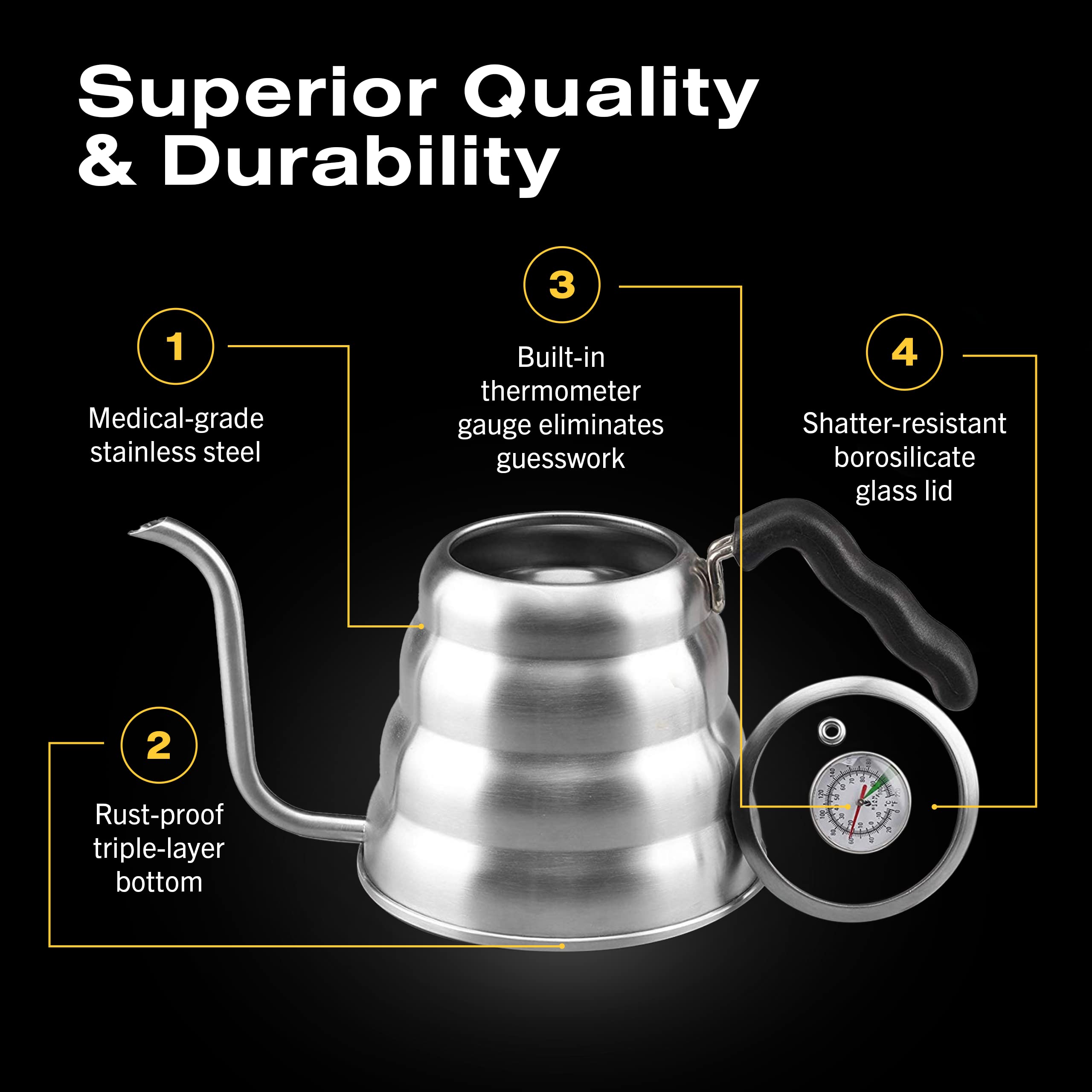 Stainless steel pour over kettle for coffee and tea