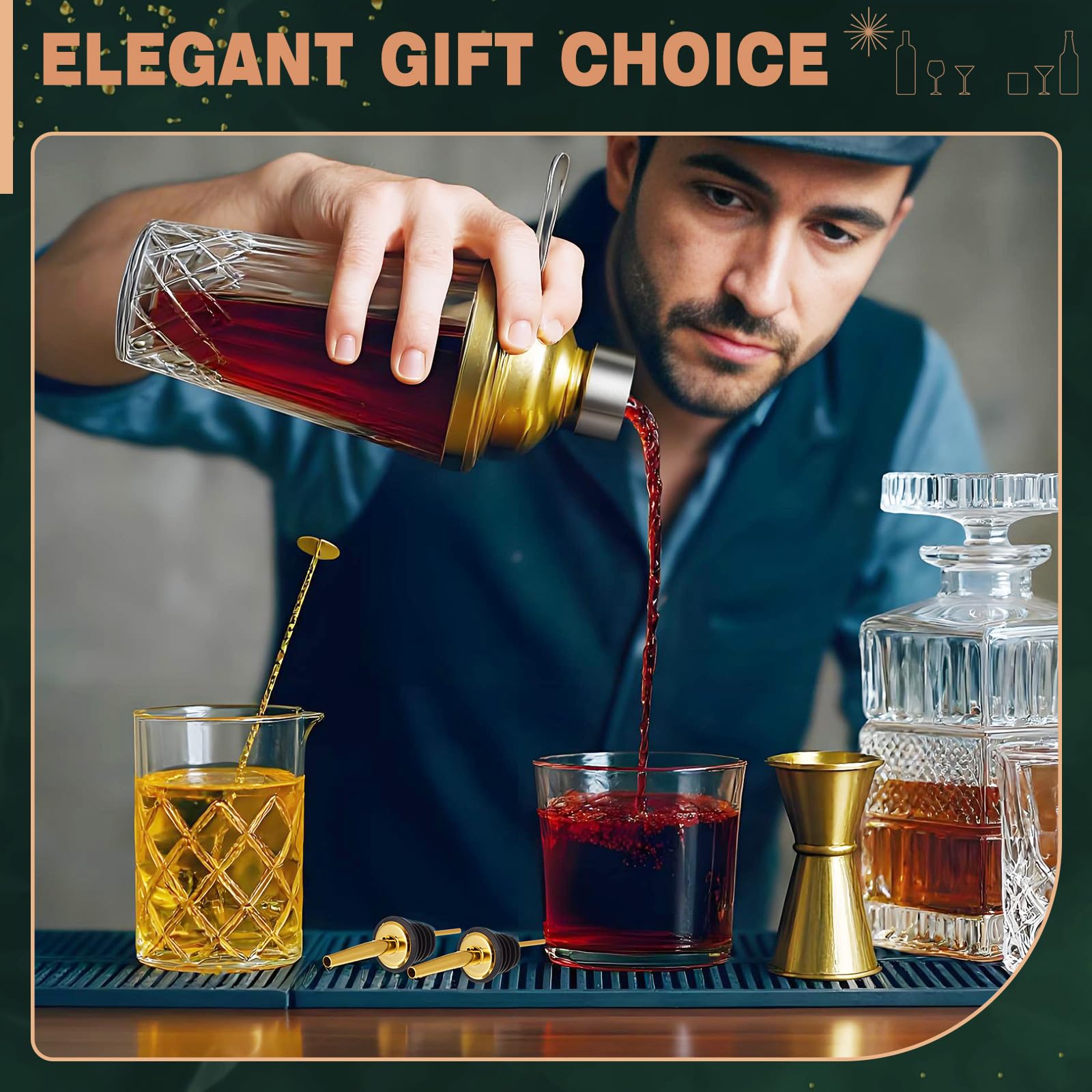Elegant gold finish cocktail set for home or professional bars