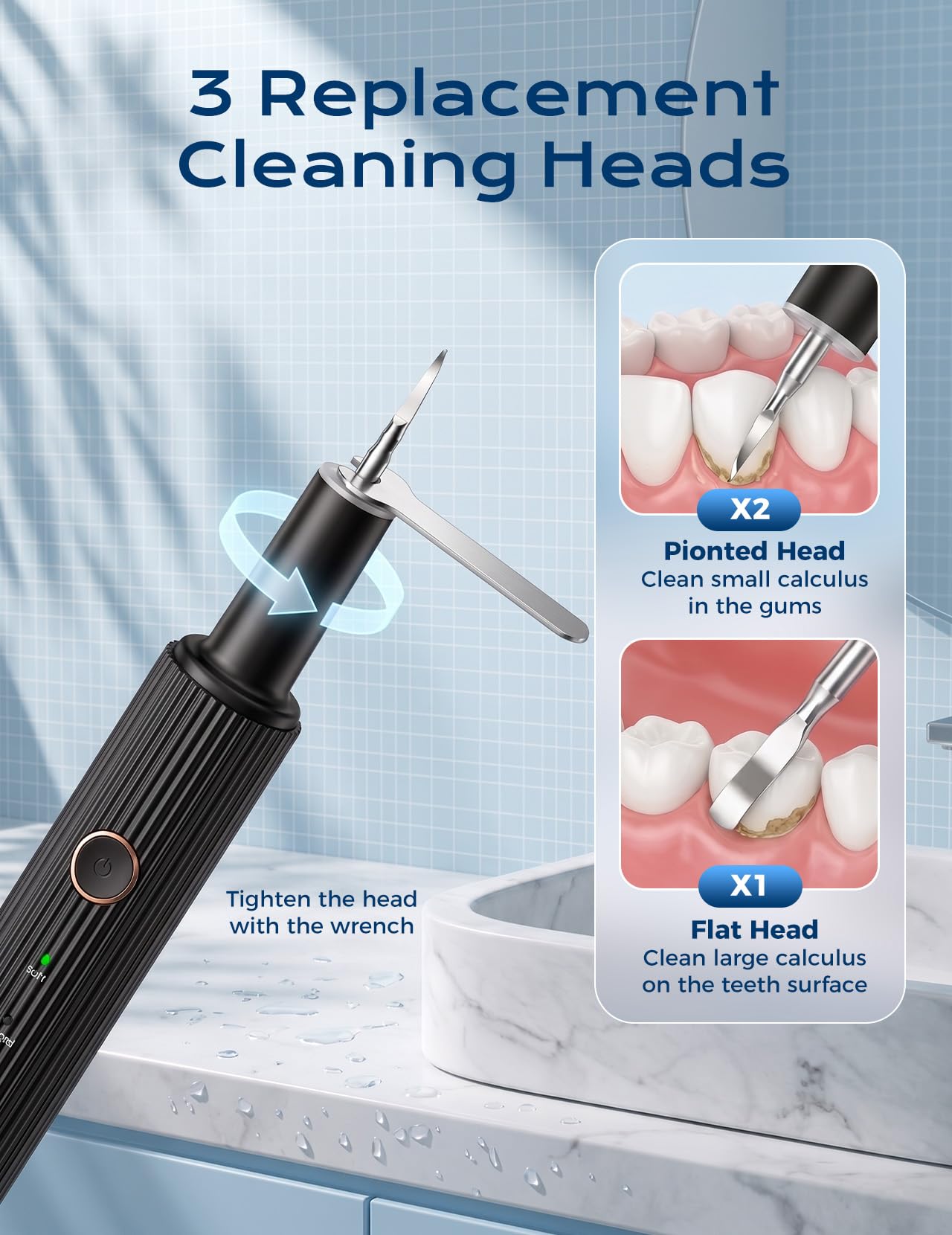 Stainless steel replacement heads for dental cleaner