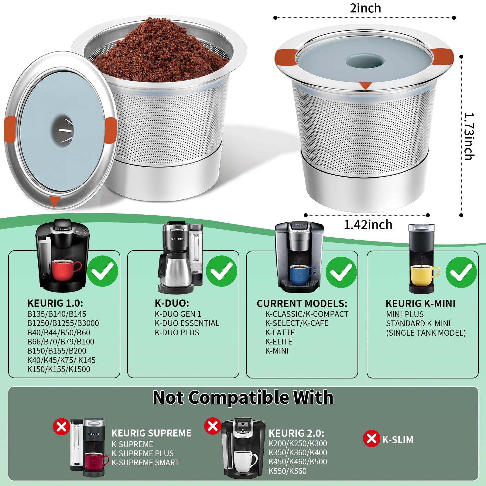 Stainless steel reusable K cups for Keurig 1.0 compatibility