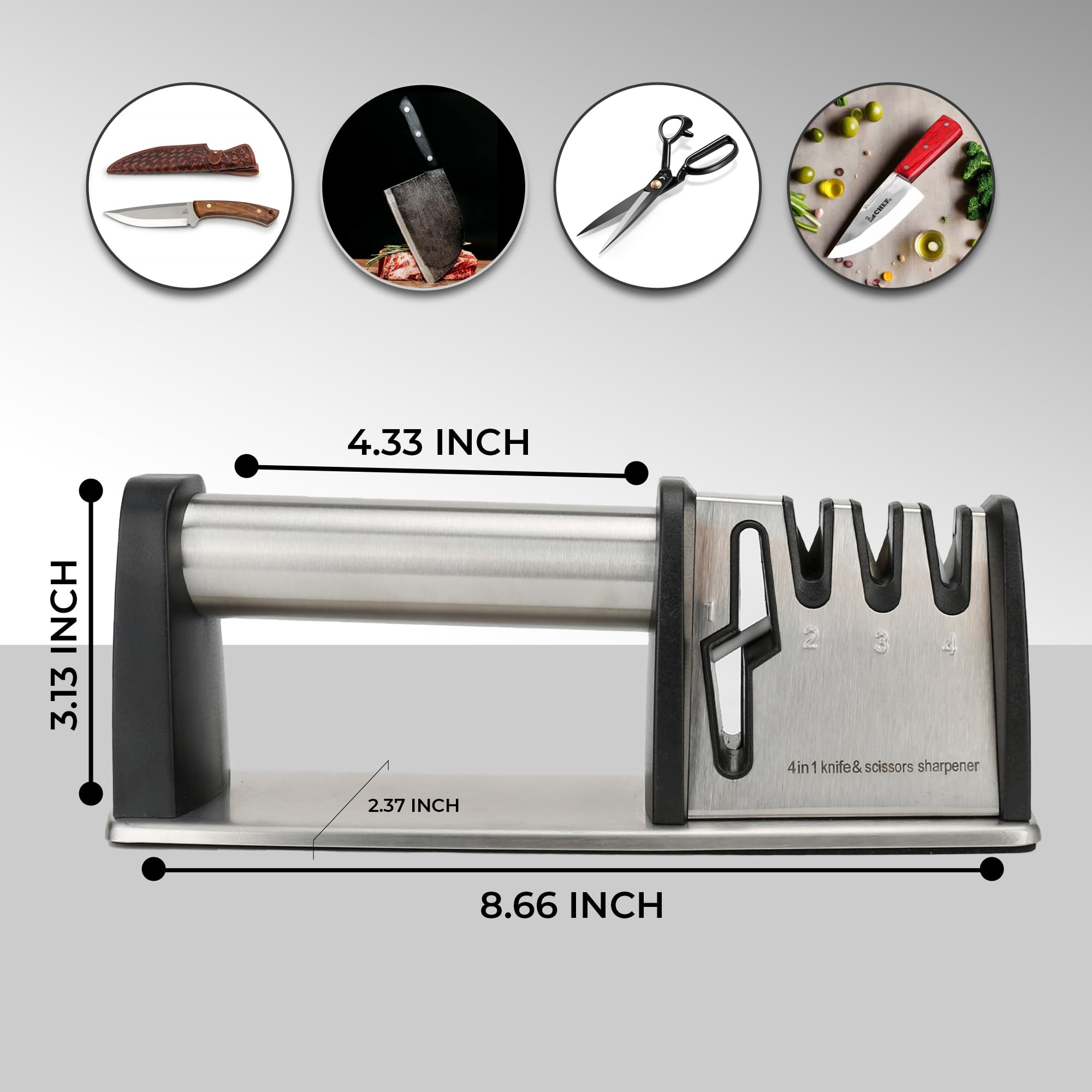 Compact handheld sharpener fits in a kitchen drawer