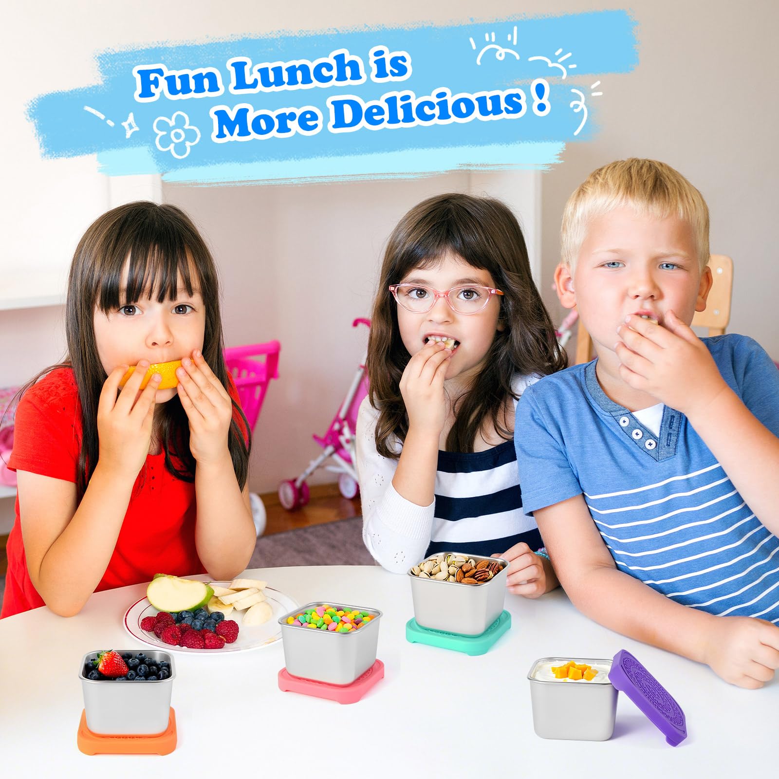 stainless steel snack containers with silicone lids for kids