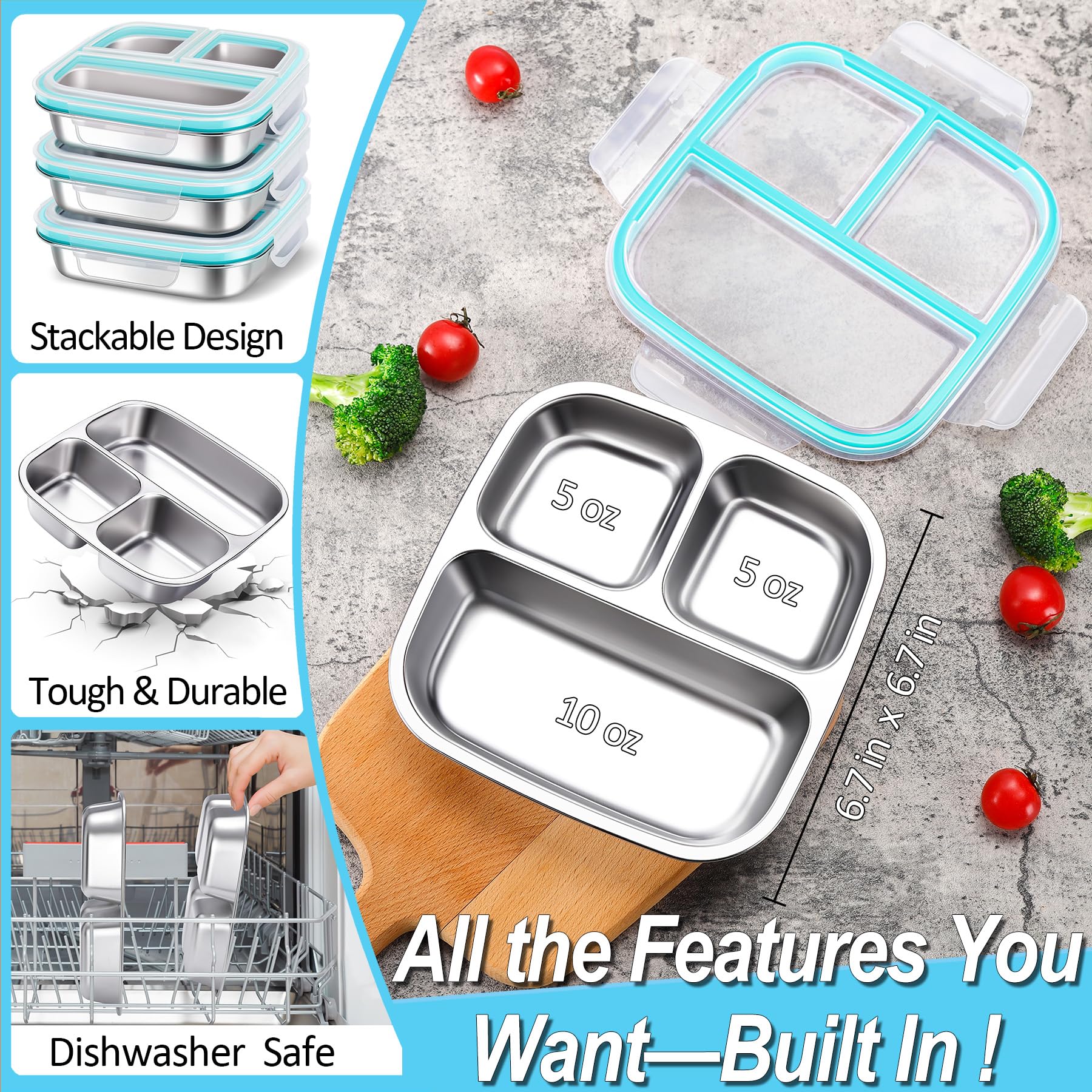stainless steel snack containers 20 oz with clear lid