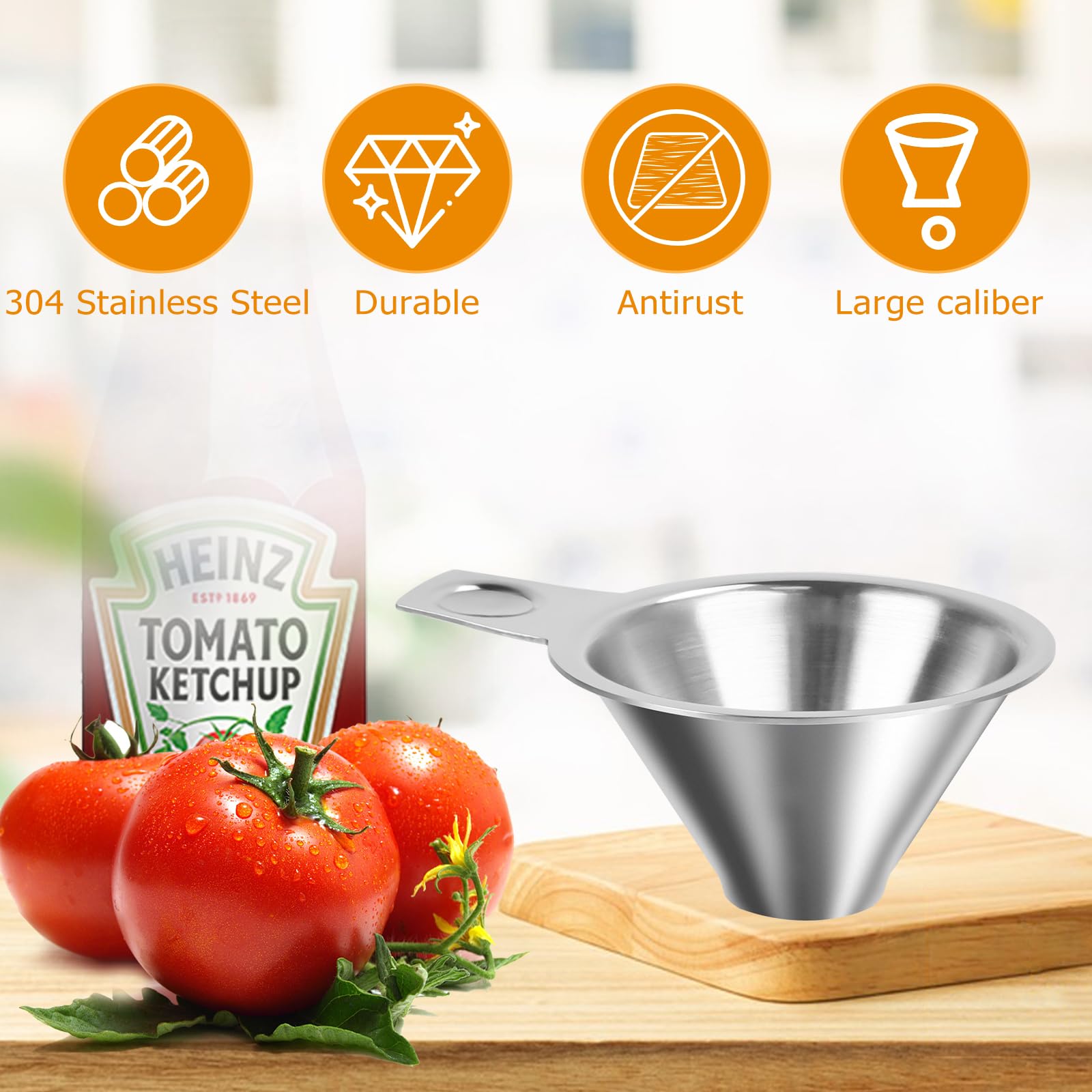 Stainless steel spice funnel with 0.91 bottom reference