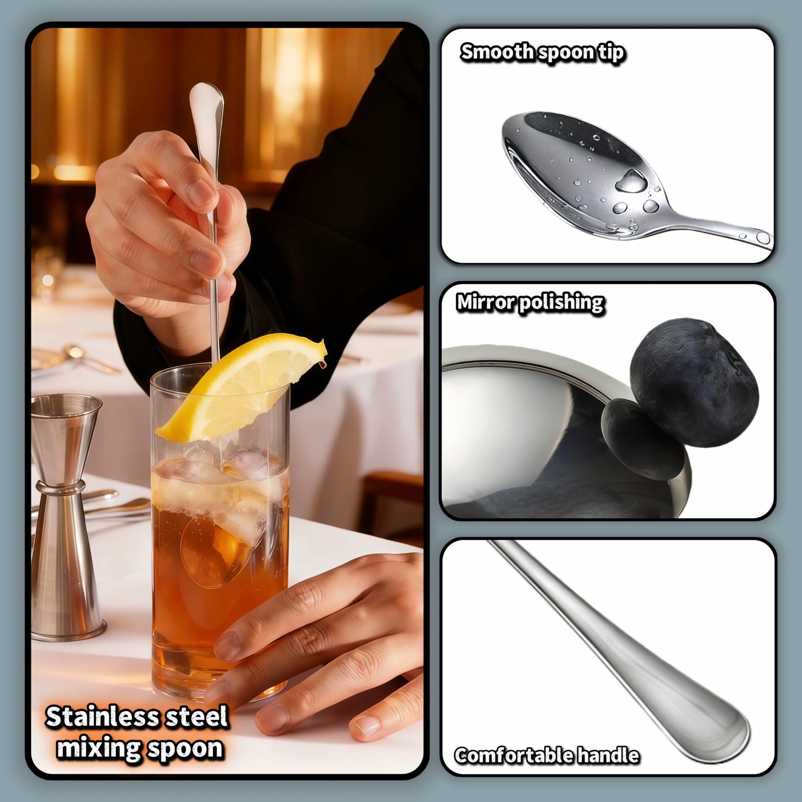 Dishwasher safe stainless steel spoon duo