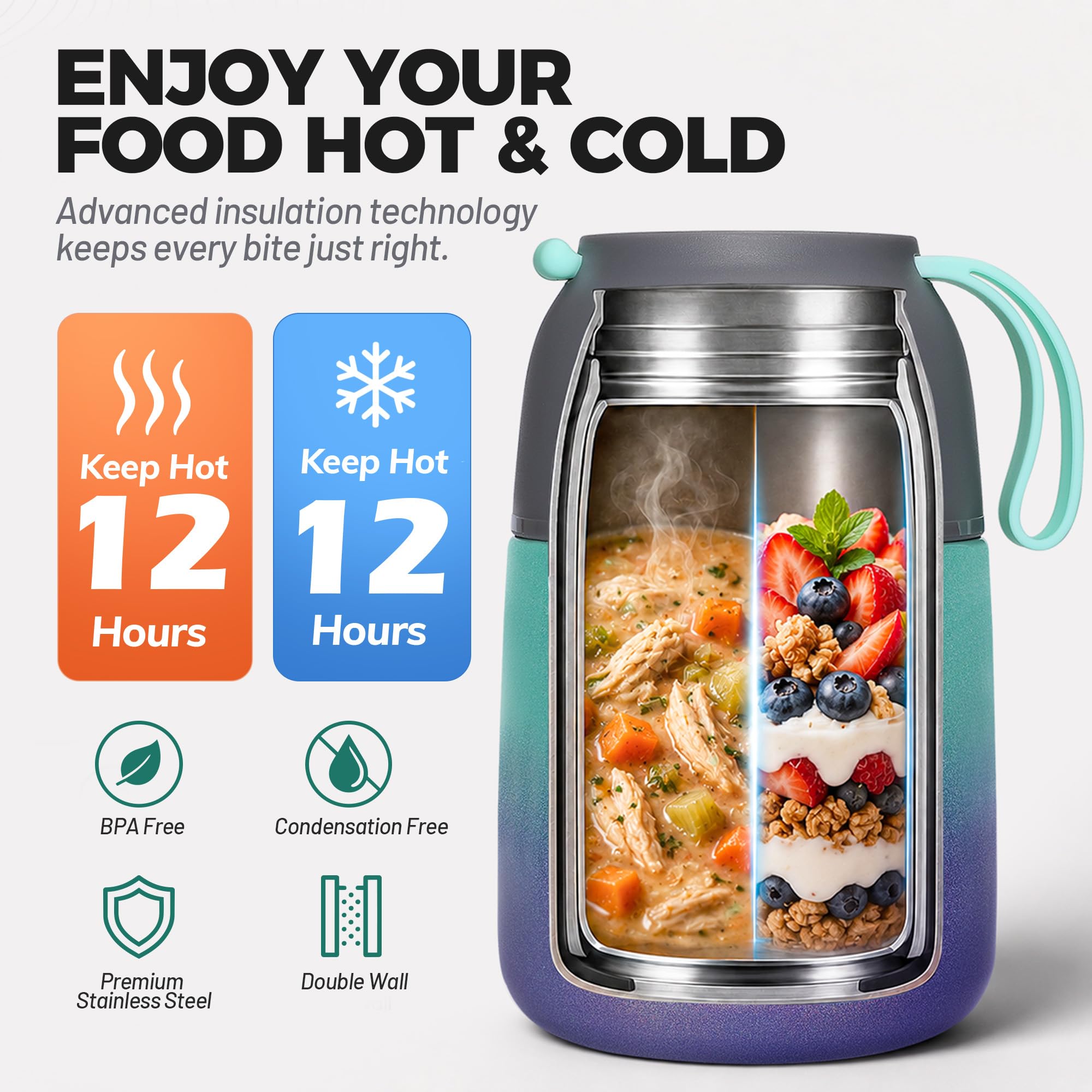 Stainless steel thermal food container 17 oz rainbow