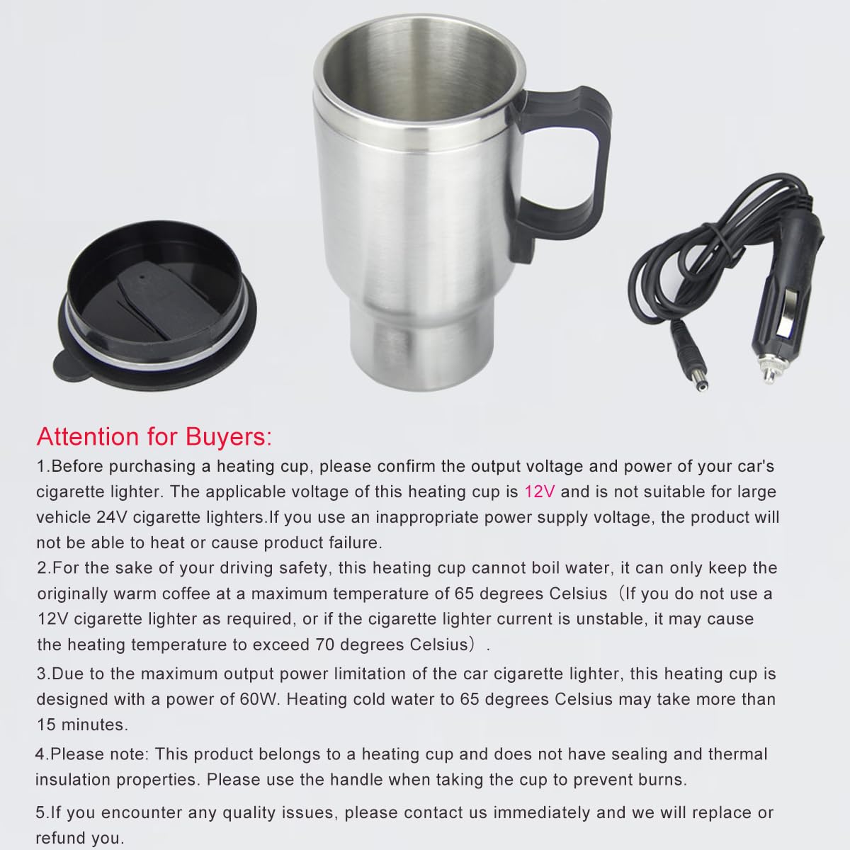 Stainless steel travel electric coffee cup 14oz