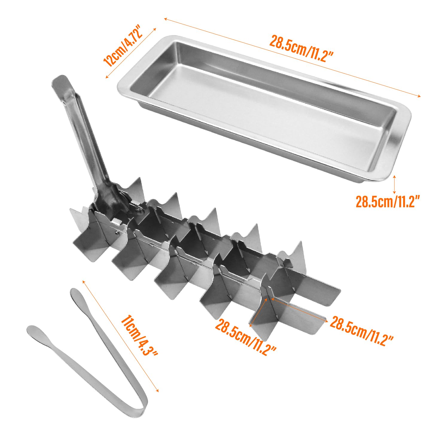 18 square ice cube molds in stainless steel tray