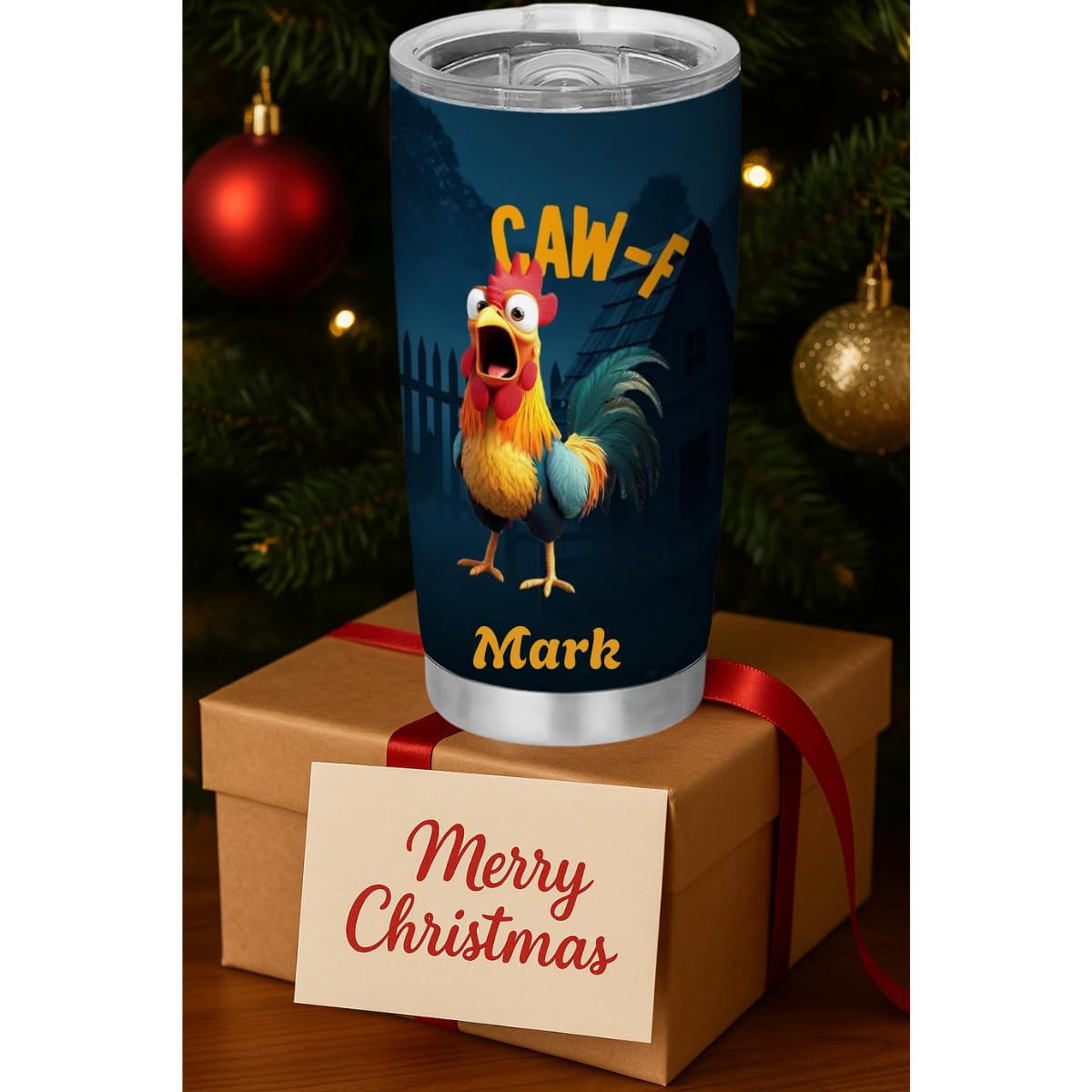 Caw-F rooster print on stainless steel 40oz tumbler