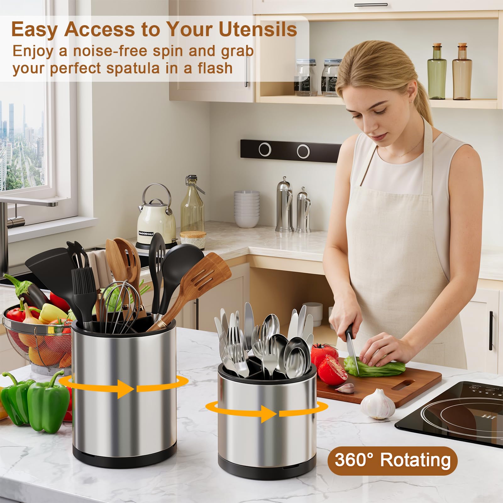 Unpainted stainless steel utensil crock fingerprint resistant