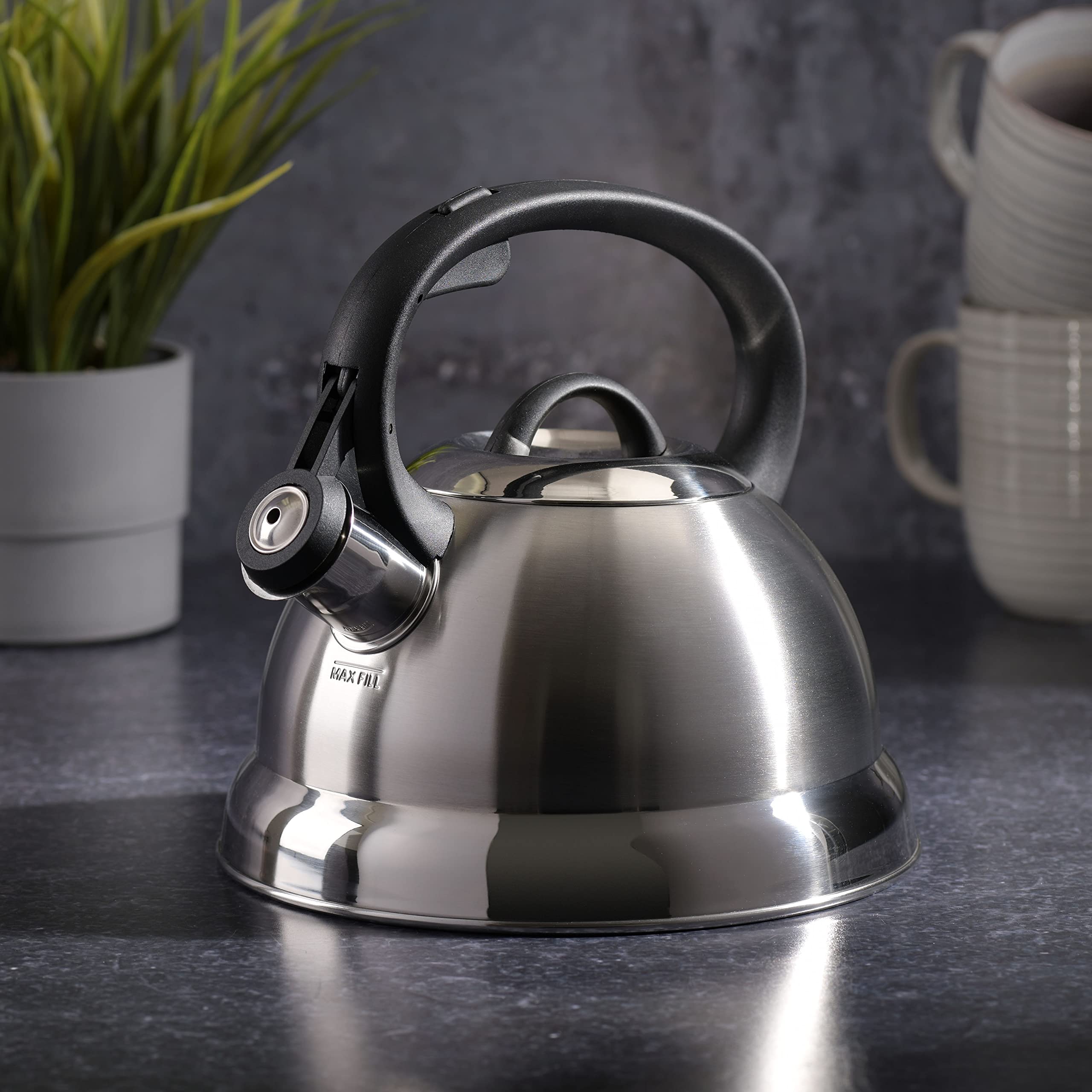 Kettle with mirror base and lid design
