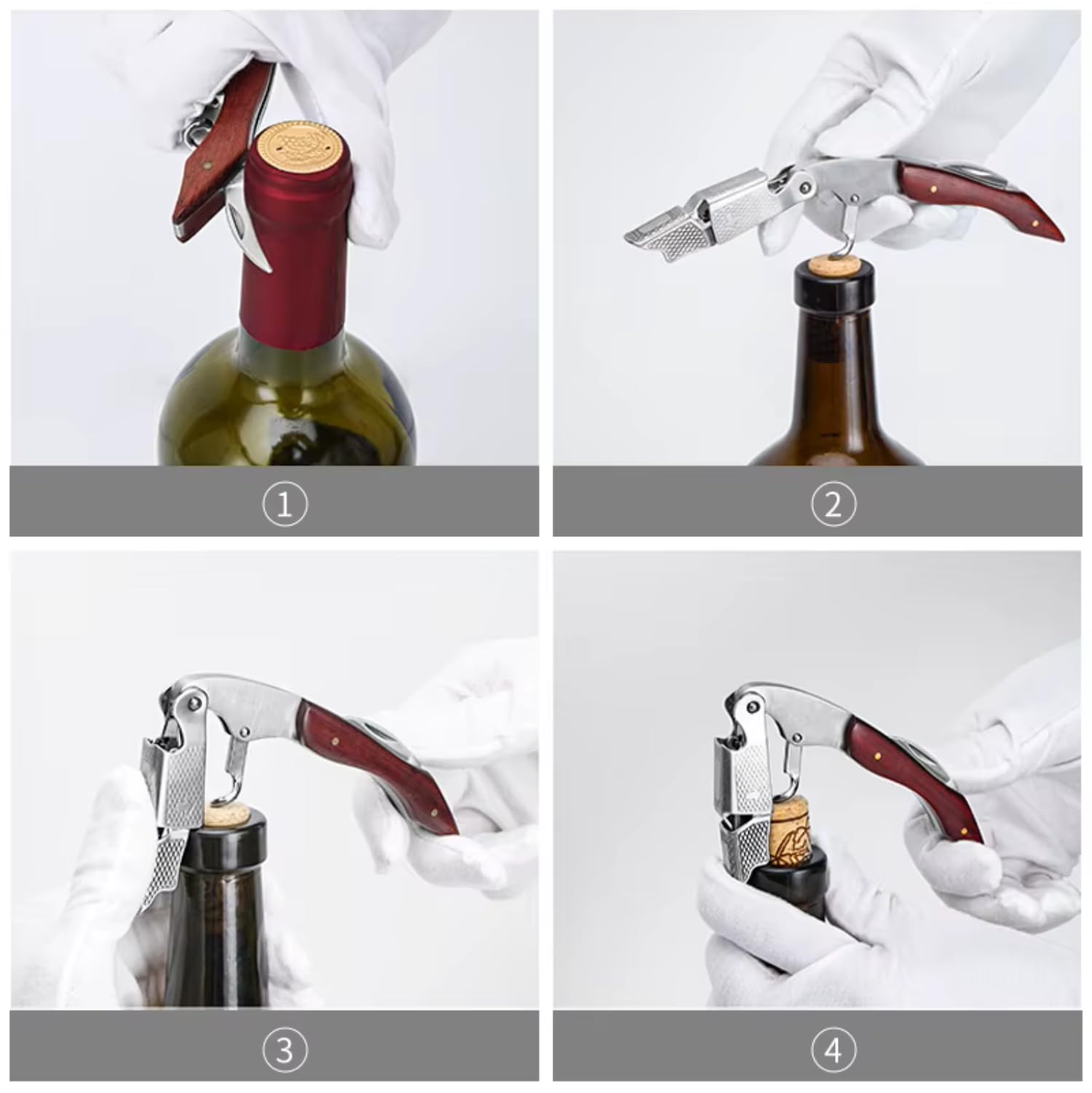 Double hinge waiter corkscrew for easy cork removal