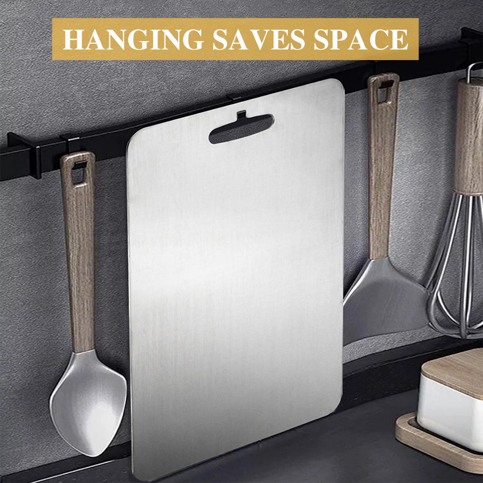 Stainless steel titanium alloy cutting board close up