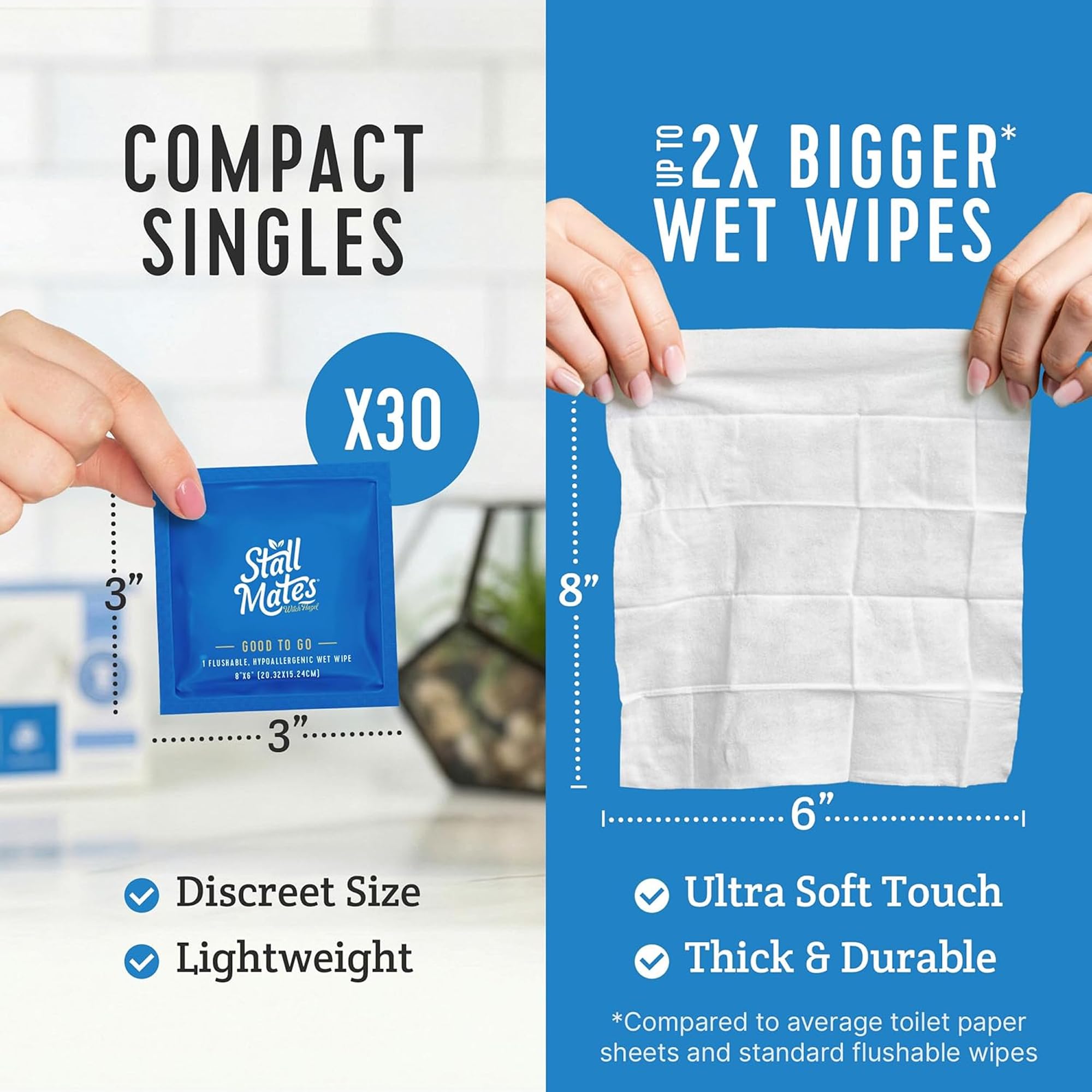 Hypoallergenic fragrance-free flushable wipes Stall Mates