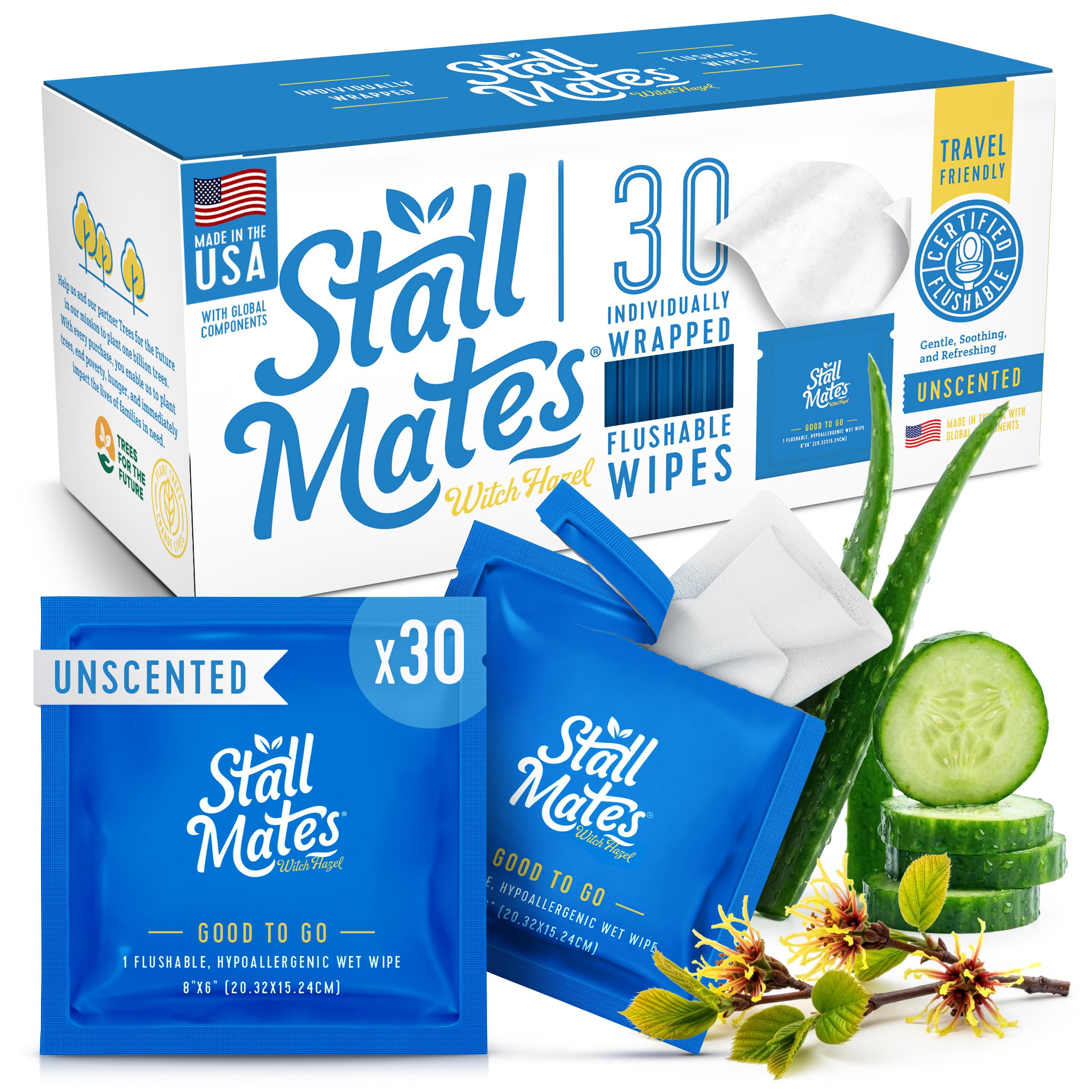 Stall Mates Witch Hazel Flushable Wipes 30 count pack
