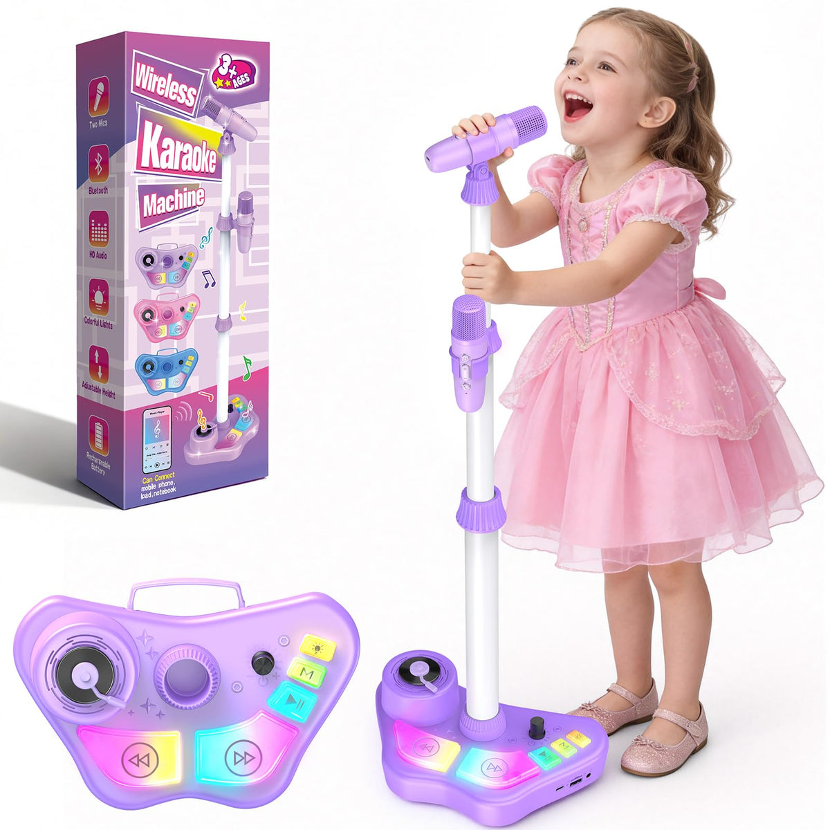 Stand Karaoke Machine Kids with two wireless microphones