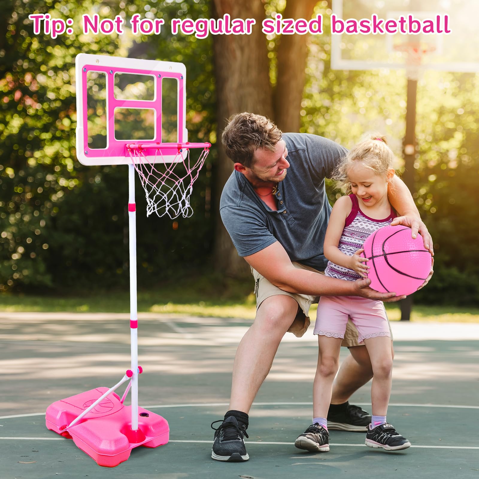 Hoop can stand on base or be mounted on wall or door
