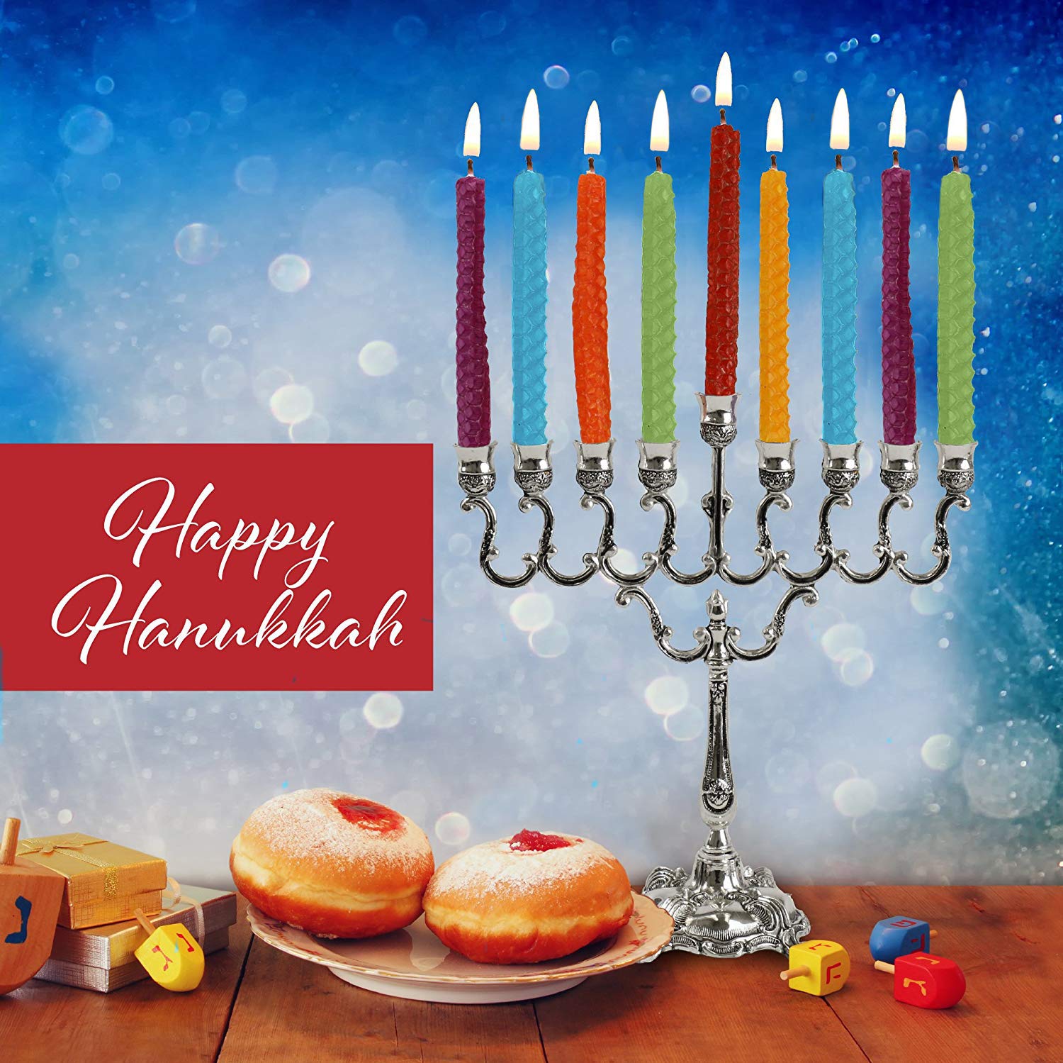 Multicolor honeycomb Chanukah candles by Ner Mitzvah