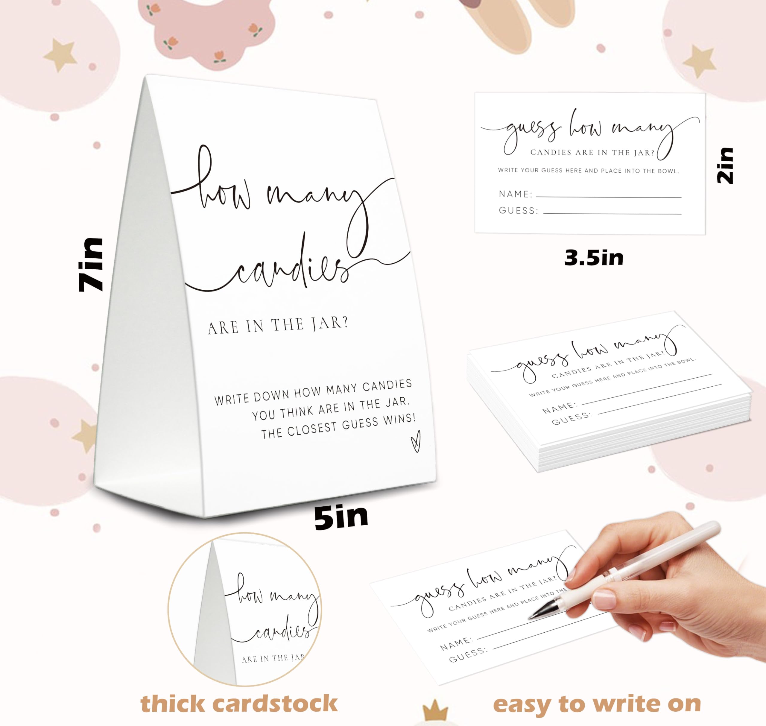 50 guessing cards for How Many Candies Sign kit